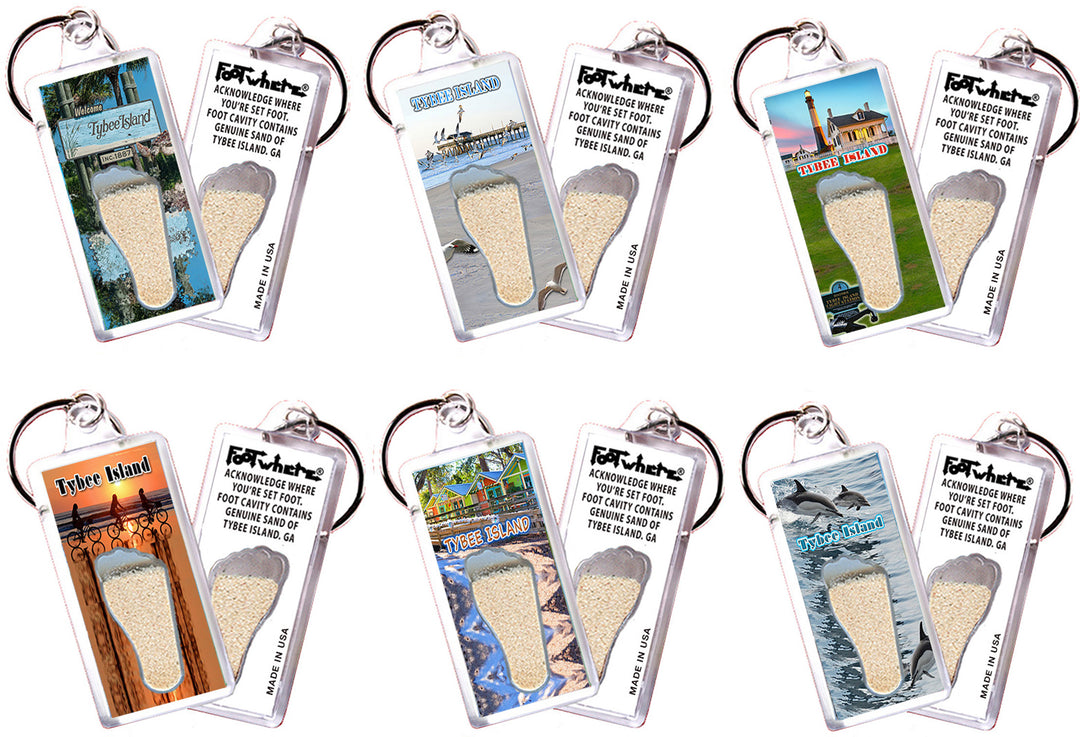 Tybee Island FootWhere® Souvenir Keychain. 72 pieces/ 6 assorted styles.