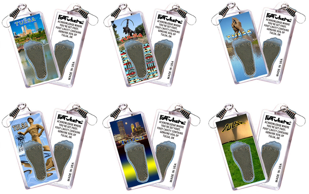 Tulsa FootWhere® Souvenir Zipper-Pulls. 6 Piece Set. Made in USA