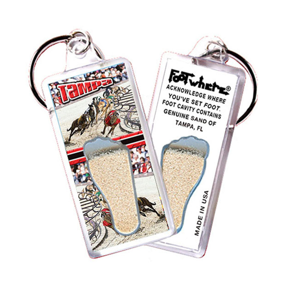 Tampa FootWhere® Souvenir Keychain. 6 Piece Set. Made in USA