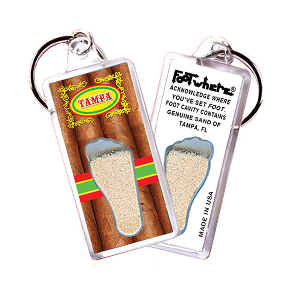 Tampa FootWhere® Souvenir Keychain. 6 Piece Set. Made in USA