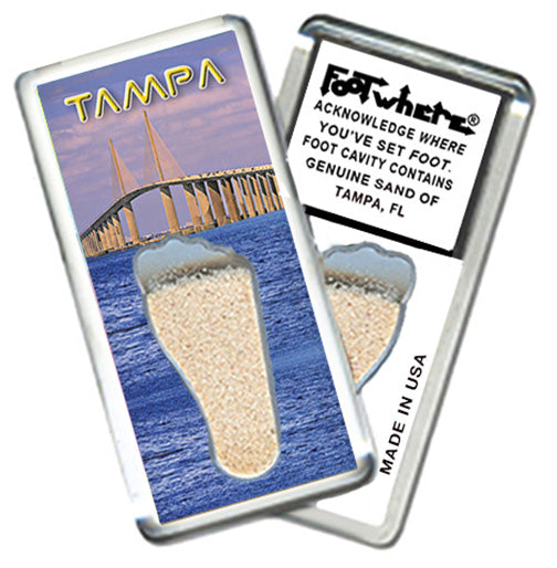Tampa FootWhere® Souvenir Fridge Magnet. 6 Piece Set. Made in USA