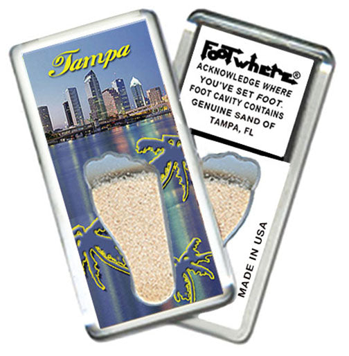 Tampa FootWhere® Souvenir Fridge Magnet. 6 Piece Set. Made in USA