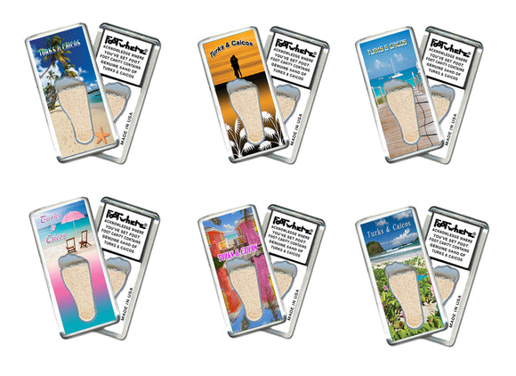 Turks & Caicos FootWhere® Souvenir Magnet. pieces/6 assorted styles.