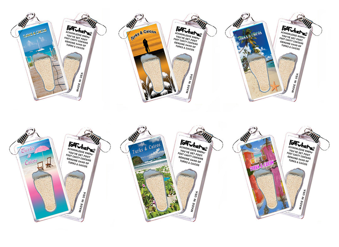 Turks & Caicos FootWhere® Souvenir Zipper-Pull. 72 pieces/6 assorted styles.