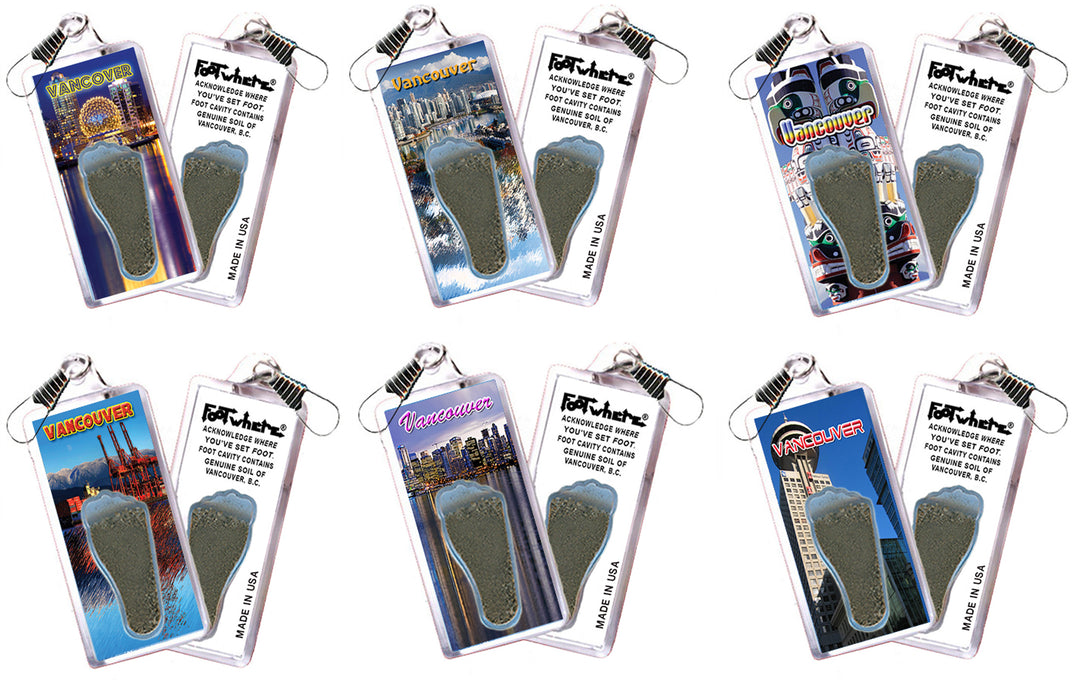 Vancouver FootWhere Souvenir Zipper-Pulls. 6 Piece Set. Made in USA