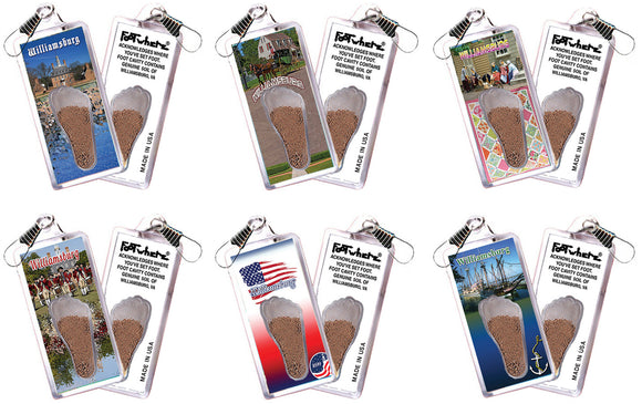 Williamsburg, VA FootWhere® Souvenir Zipper-Pull. 72 pieces/6 assorted styles.