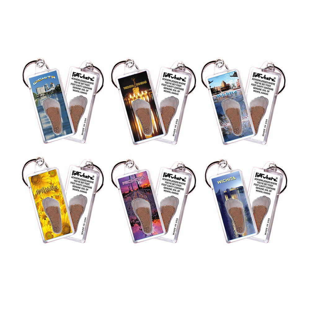 Wichita, KS FootWhere® Souvenir Key Chain. 72 pieces/6 assorted styles.