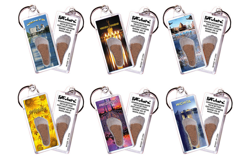 Wichita, KS FootWhere Souvenir Key Chain. 72 pieces/6 assorted styles.