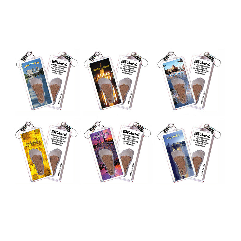 Wichita, KS FootWhere® Souvenir Zipper-Pull. 72 pieces/6 assorted styles.