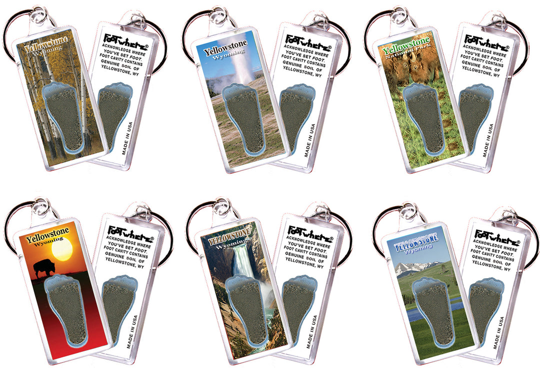Yellowstone, WY FootWhere® Souvenir Keychain. 72 pieces/6 assorted styles.