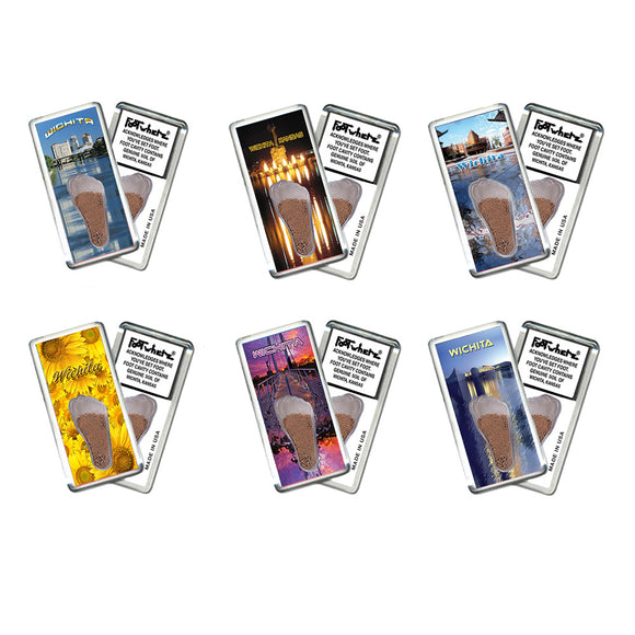 Wichita, KS FootWhere® Souvenir Magnet. 72 pieces/6 assorted styles.