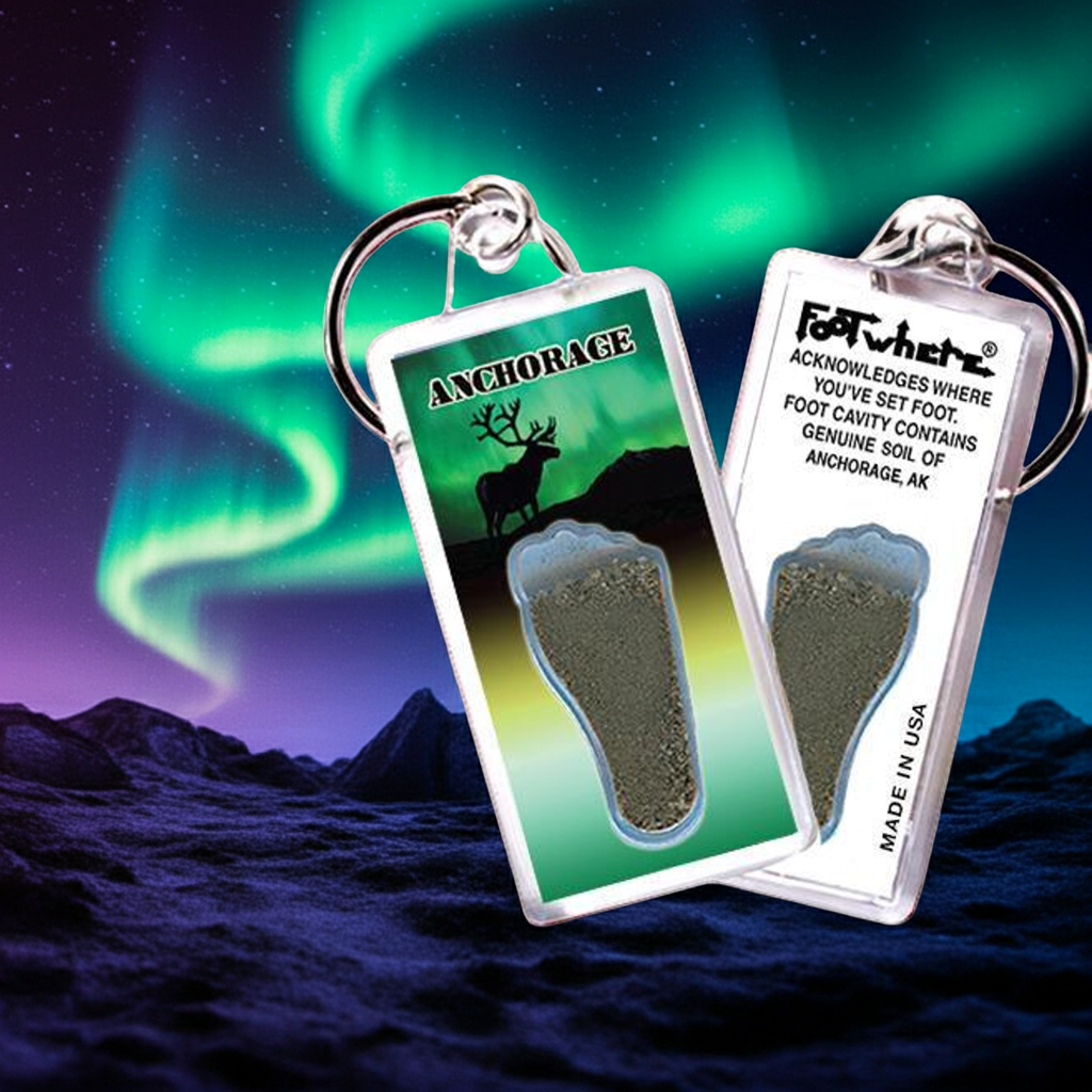 Anchorage FootWhere® Souvenir Keychain. Made in USA