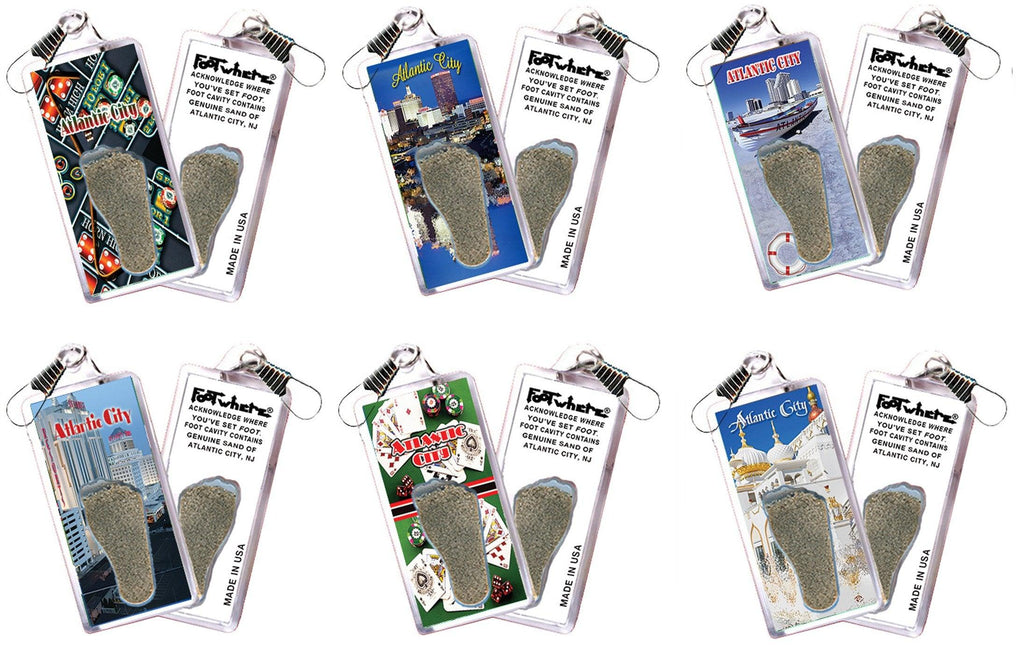 Atlantic City FootWhere® Souvenir Zipper-Pulls. 6 Piece Set. Made in USA-FootWhere® Souvenirs