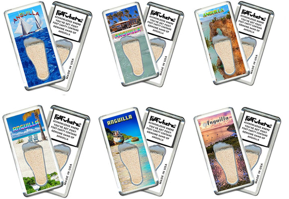 Anguilla FootWhere® Souvenir Fridge Magnets. 6 Piece Set. Made in USA-FootWhere® Souvenirs