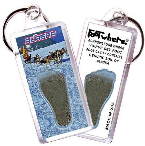 Alaska FootWhere® Souvenir Keychains. 6 Piece Set. Made in USA-FootWhere® Souvenirs