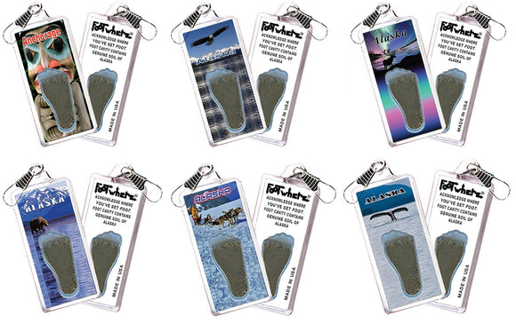 Alaska FootWhere® Souvenir Zipper-Pulls. 6 Piece Set. Made in USA-FootWhere® Souvenirs