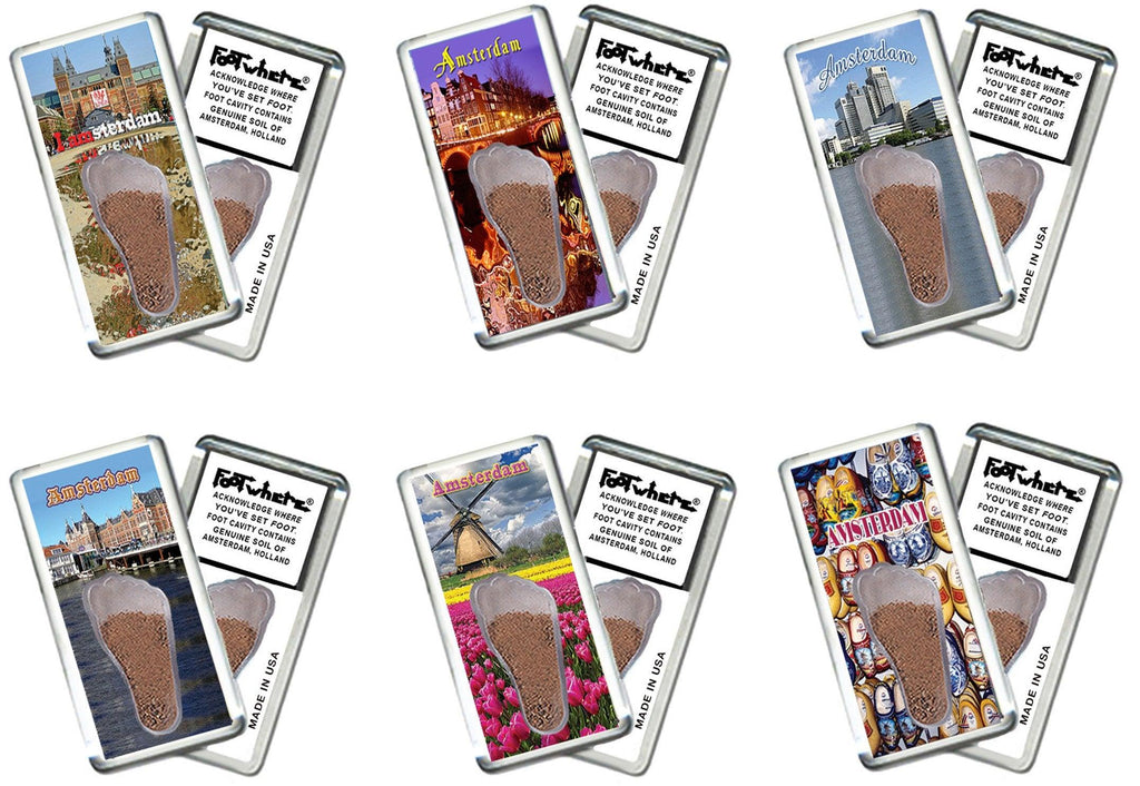 Amsterdam FootWhere® Souvenir Fridge Magnets. 6 Piece Set. Made in USA-FootWhere® Souvenirs