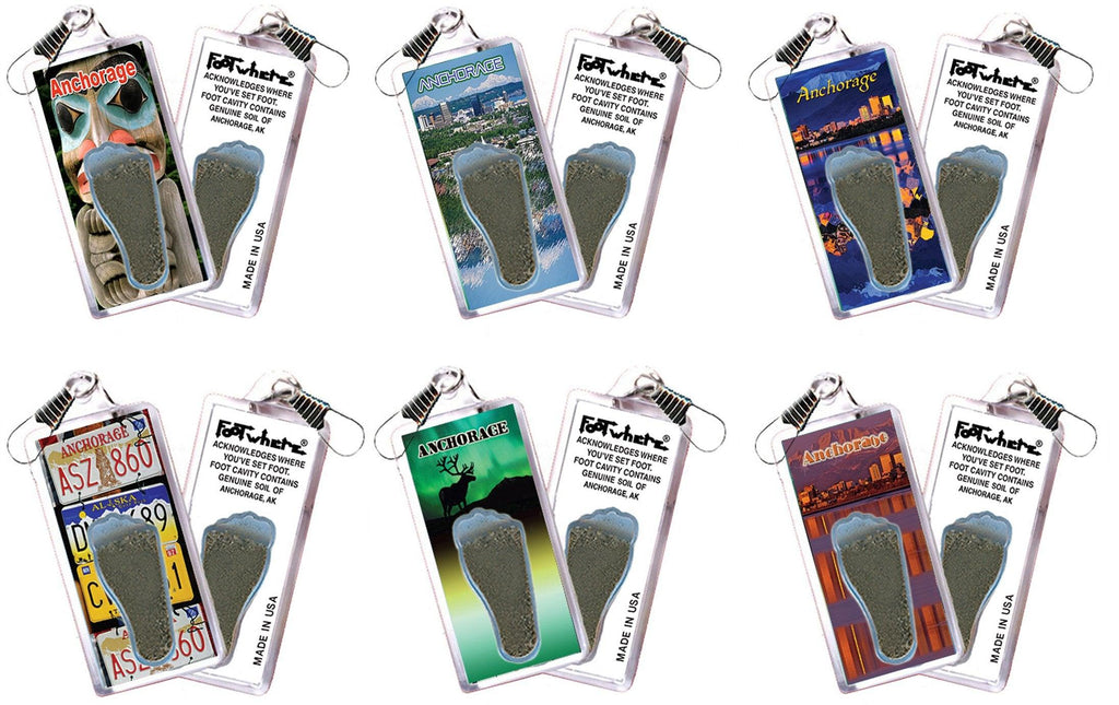 Anchorage FootWhere® Souvenir Zipper-Pulls. 6 Piece Set. Made in USA-FootWhere® Souvenirs
