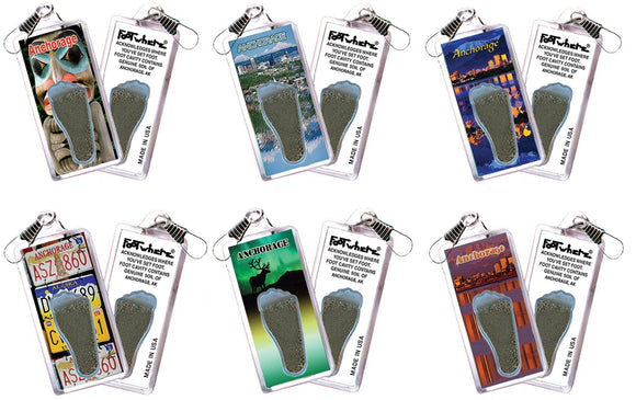 Anchorage FootWhere® Souvenir Zipper-Pulls. 6 Piece Set. Made in USA-FootWhere® Souvenirs