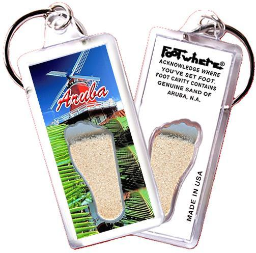 Aruba FootWhere® Souvenir Keychains. 6 Piece Set. Made in USA-FootWhere® Souvenirs
