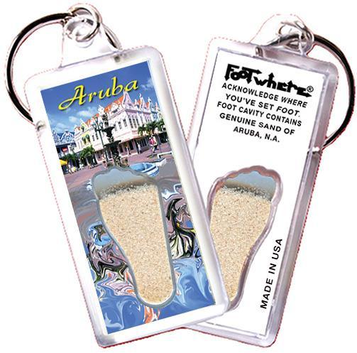 Aruba FootWhere® Souvenir Keychains. 6 Piece Set. Made in USA-FootWhere® Souvenirs