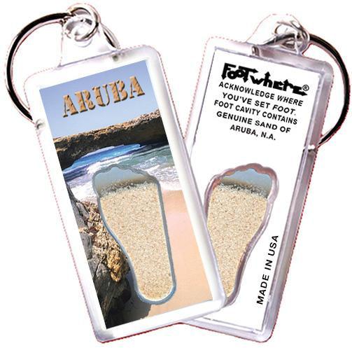 Aruba FootWhere® Souvenir Keychains. 6 Piece Set. Made in USA-FootWhere® Souvenirs