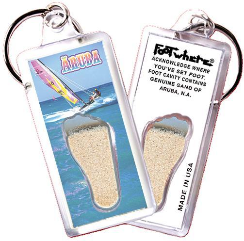Aruba FootWhere® Souvenir Keychains. 6 Piece Set. Made in USA-FootWhere® Souvenirs
