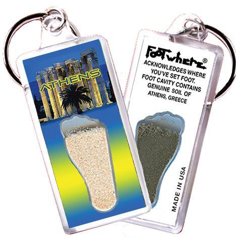 Athens, Greece FootWhere® Souvenir Key Chain. Made in USA-FootWhere® Souvenirs