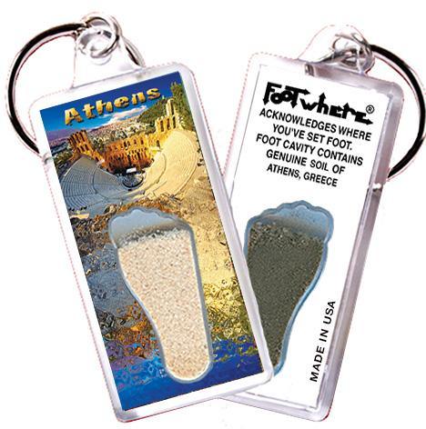 Athens, Greece FootWhere® Souvenir Key Chain. Made in USA-FootWhere® Souvenirs