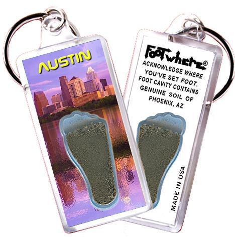 Austin FootWhere® Souvenir Keychains. 6 Piece Set. Made in USA-FootWhere® Souvenirs