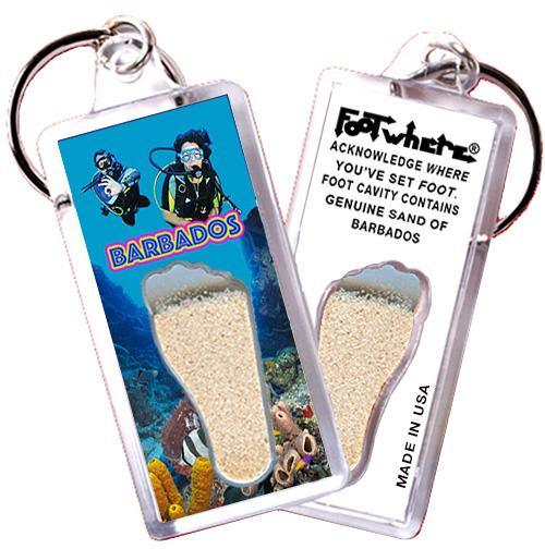 Barbados FootWhere® Souvenir Keychain. Made in USA-FootWhere® Souvenirs