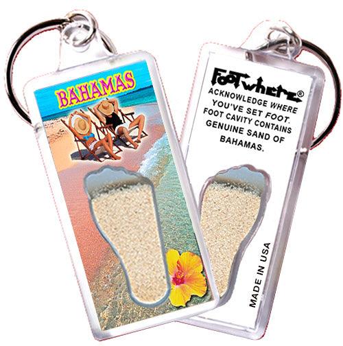 Bahamas FootWhere® Souvenir Keychains. 6 Piece Set. Made in USA-FootWhere® Souvenirs