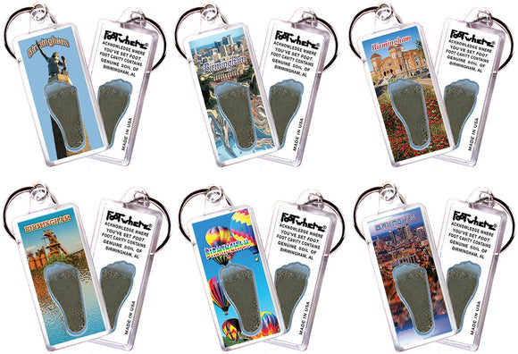 Birmingham FootWhere® Souvenir Keychains. 6 Piece Set. Made in USA-FootWhere® Souvenirs