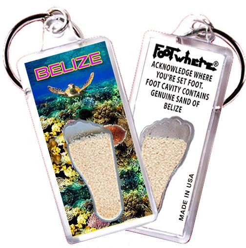 Belize FootWhere® Souvenir Keychain. Made in USA - FootWhere® Souvenir Shop