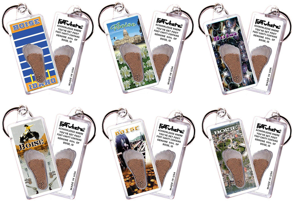 Boise FootWhere® Souvenir Keychains. 6 Piece Set. Made in USA-FootWhere® Souvenirs