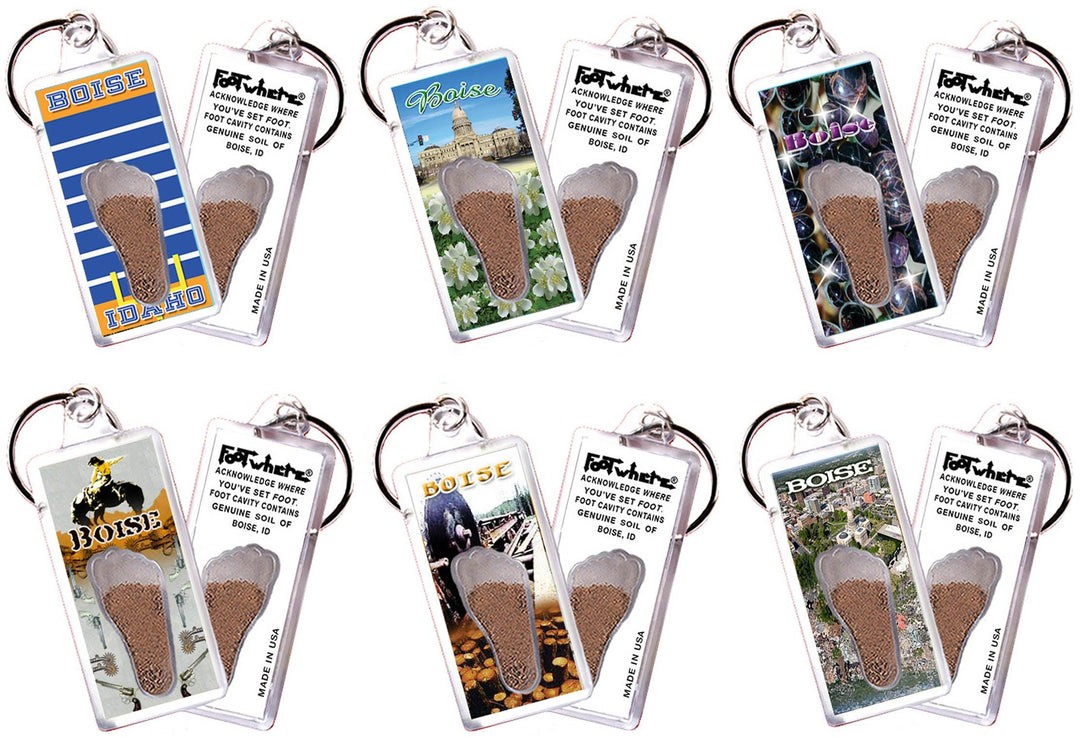 Boise FootWhere® Souvenir Keychains. 6 Piece Set. Made in USA-FootWhere® Souvenirs