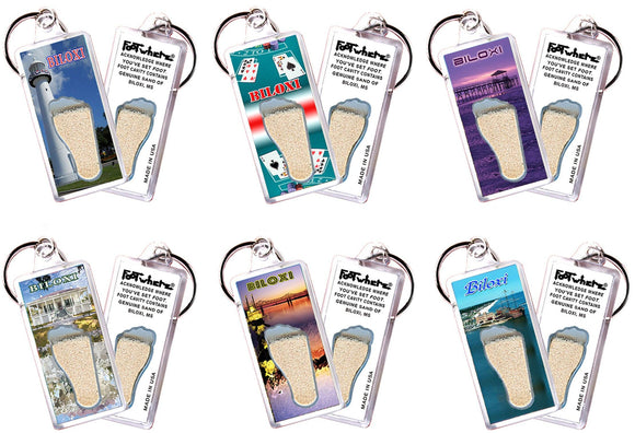 Biloxi FootWhere® Souvenir Keychains. 6 Piece Set. Made in USA-FootWhere® Souvenirs