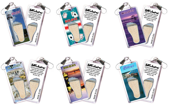 Biloxi FootWhere® Souvenir Zipper-Pulls. 6 Piece Set. Made in USA-FootWhere® Souvenirs