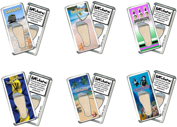 Barbados FootWhere® Souvenir Fridge Magnets. 6 Piece Set. Made in USA-FootWhere® Souvenirs