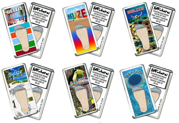 Belize FootWhere® Souvenir Fridge Magnets. 6 Piece Set. Made in USA - FootWhere® Souvenir Shop