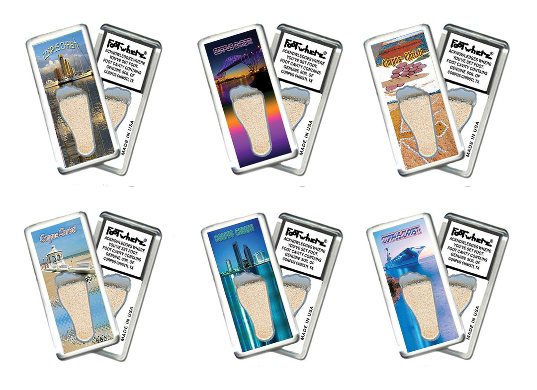 Corpus Christi FootWhere® Souvenir Fridge Magnets. 6 Piece Set. Made in USA-FootWhere® Souvenirs