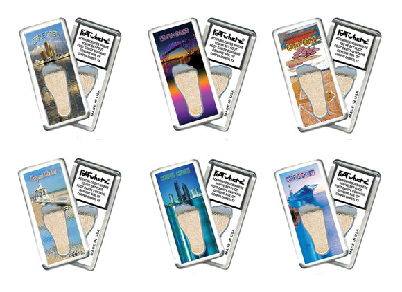Corpus Christi FootWhere® Souvenir Fridge Magnets. 6 Piece Set. Made in USA-FootWhere® Souvenirs