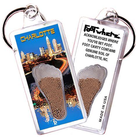 Charlotte FootWhere® Souvenir Keychain. Made in USA-FootWhere® Souvenirs