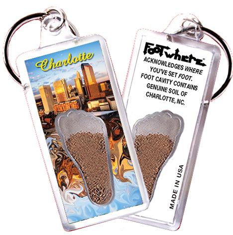 Charlotte FootWhere® Souvenir Keychains. 6 Piece Set. Made in USA-FootWhere® Souvenirs