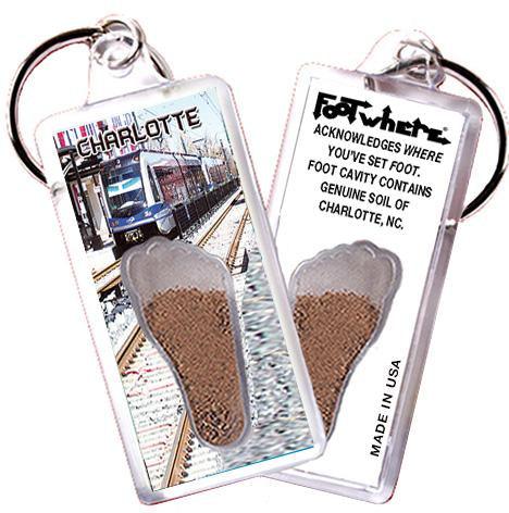 Charlotte FootWhere® Souvenir Keychain. Made in USA-FootWhere® Souvenirs