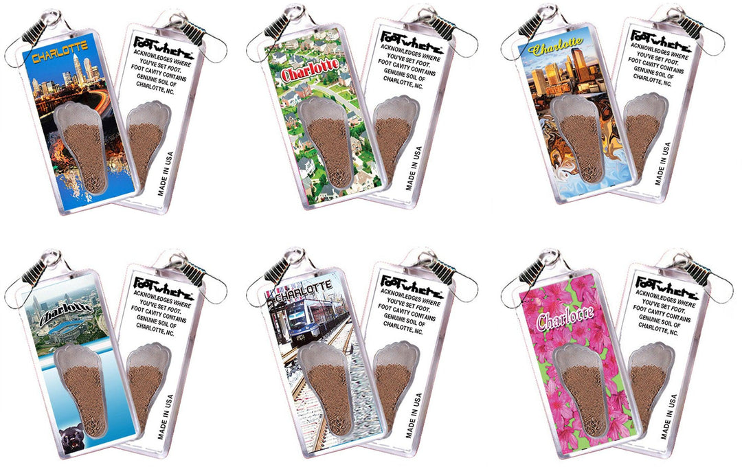 Charlotte FootWhere® Souvenir Zipper-Pulls. 6 Piece Set. Made in USA-FootWhere® Souvenirs