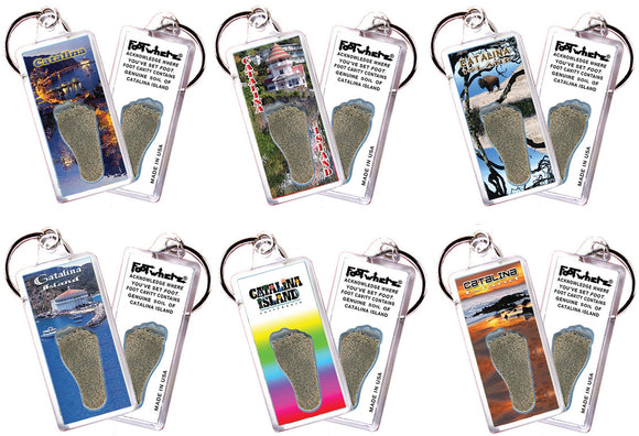 Catalina Island FootWhere® Souvenir Keychains. 6 Piece Set. Made in USA-FootWhere® Souvenirs