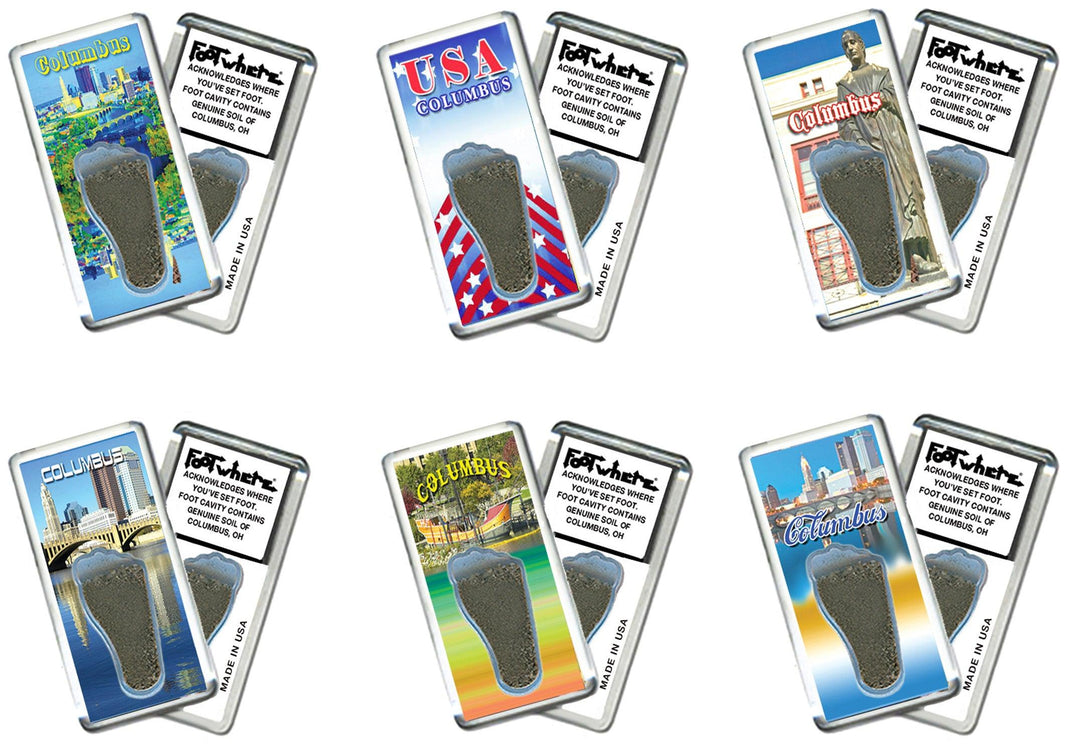 Columbus FootWhere® Souvenir Fridge Magnets. 6 Piece Set. Made in USA-FootWhere® Souvenirs