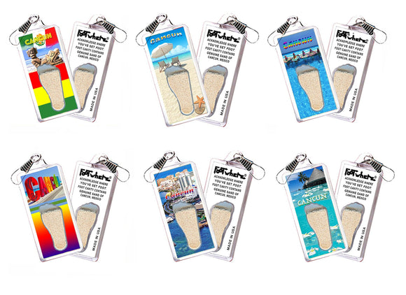 Cancun FootWhere® Souvenir Zipper-Pulls. 6 Piece Set. Made in USA-FootWhere® Souvenirs