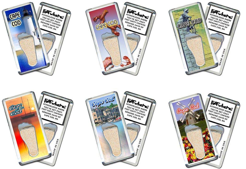 Cape Cod FootWhere® Fridge Magnets. 6 Piece Set. Made in USA-FootWhere® Souvenirs